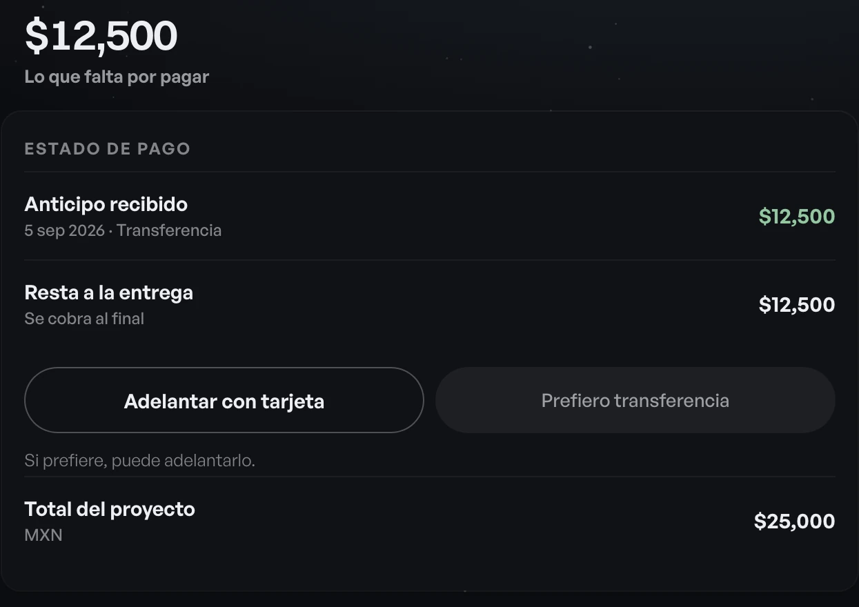 Tu portal: lo que ya pagaste, lo que falta y cómo adelantarlo si quieres. Datos de ejemplo.