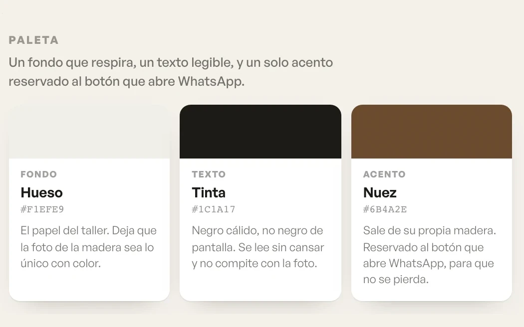 La dirección de diseño en el portal: una dirección con su paleta y su tipografía.