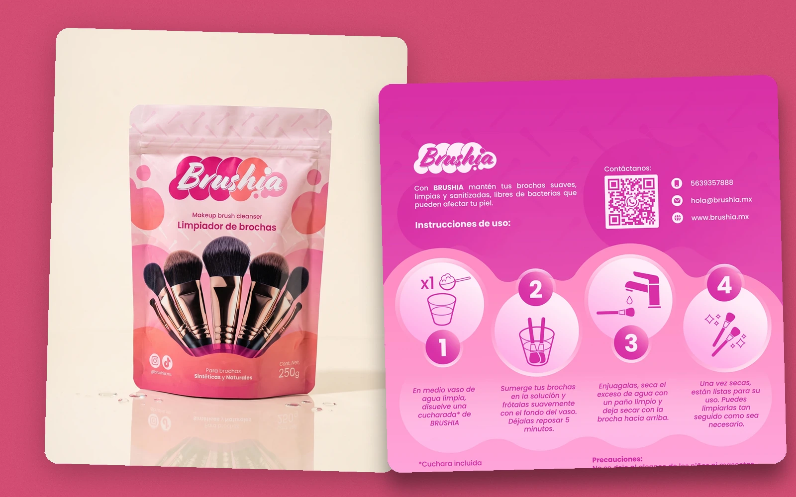 El packshot de la bolsa y el reverso del empaque con las instrucciones