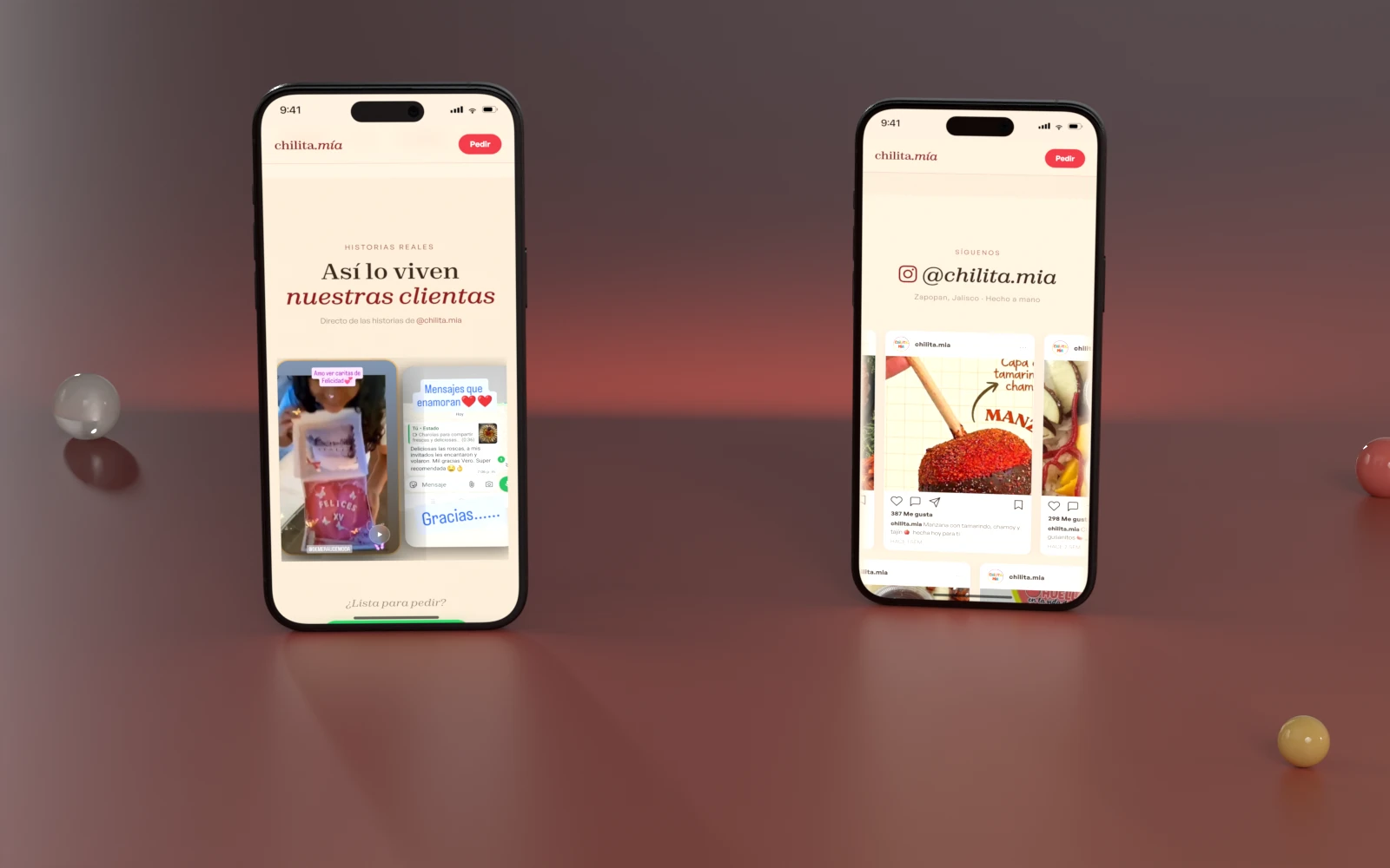 Las historias de clientas y el feed de Instagram, en dos teléfonos